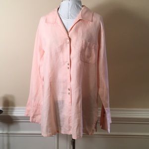 Soft Surroundings Pink Linen Button Down Shirt